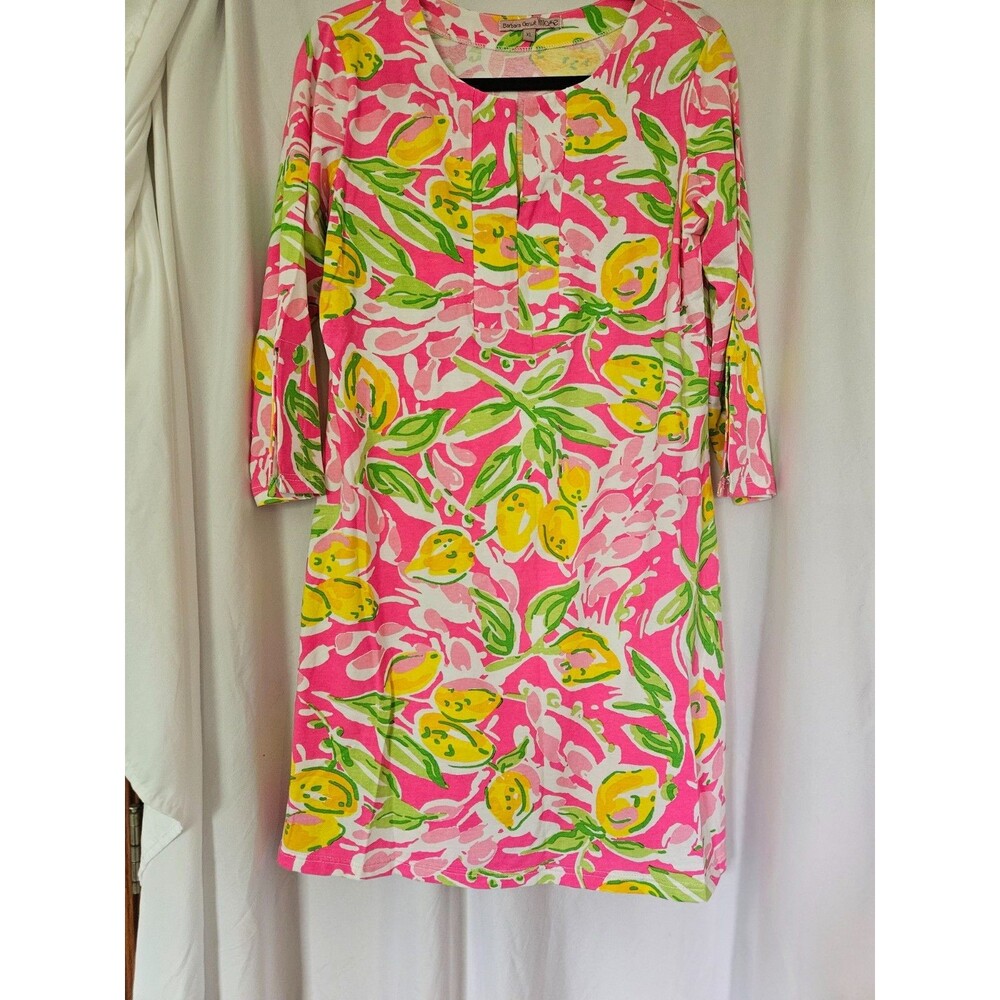Barbara Gerwit 3/4 Sleeve V-Neck Tropical Print Dress sz XL